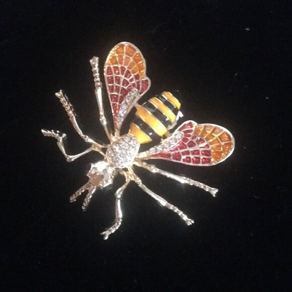 Enameled & Rhinestone Bee Brooch - Picture 2 of 3
